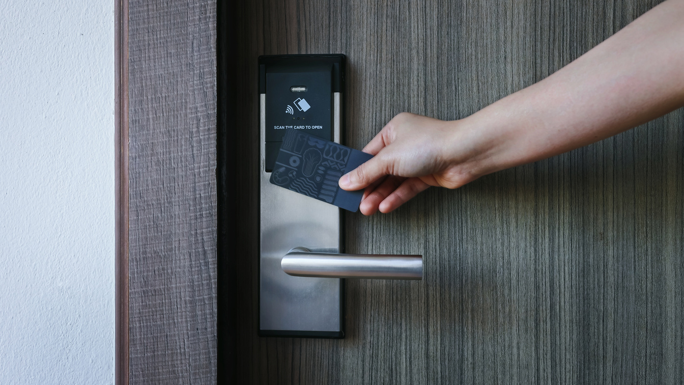 Smart card door key lock system in hotel. Hotel electronic lock